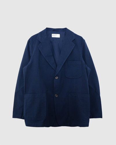 Two Button Jacket Derby Stripe Navy - UNIVERSAL WORKS