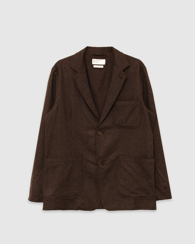 Two Button Jacket Recycled Italian Tweed Brown - UNIVERSAL WORKS