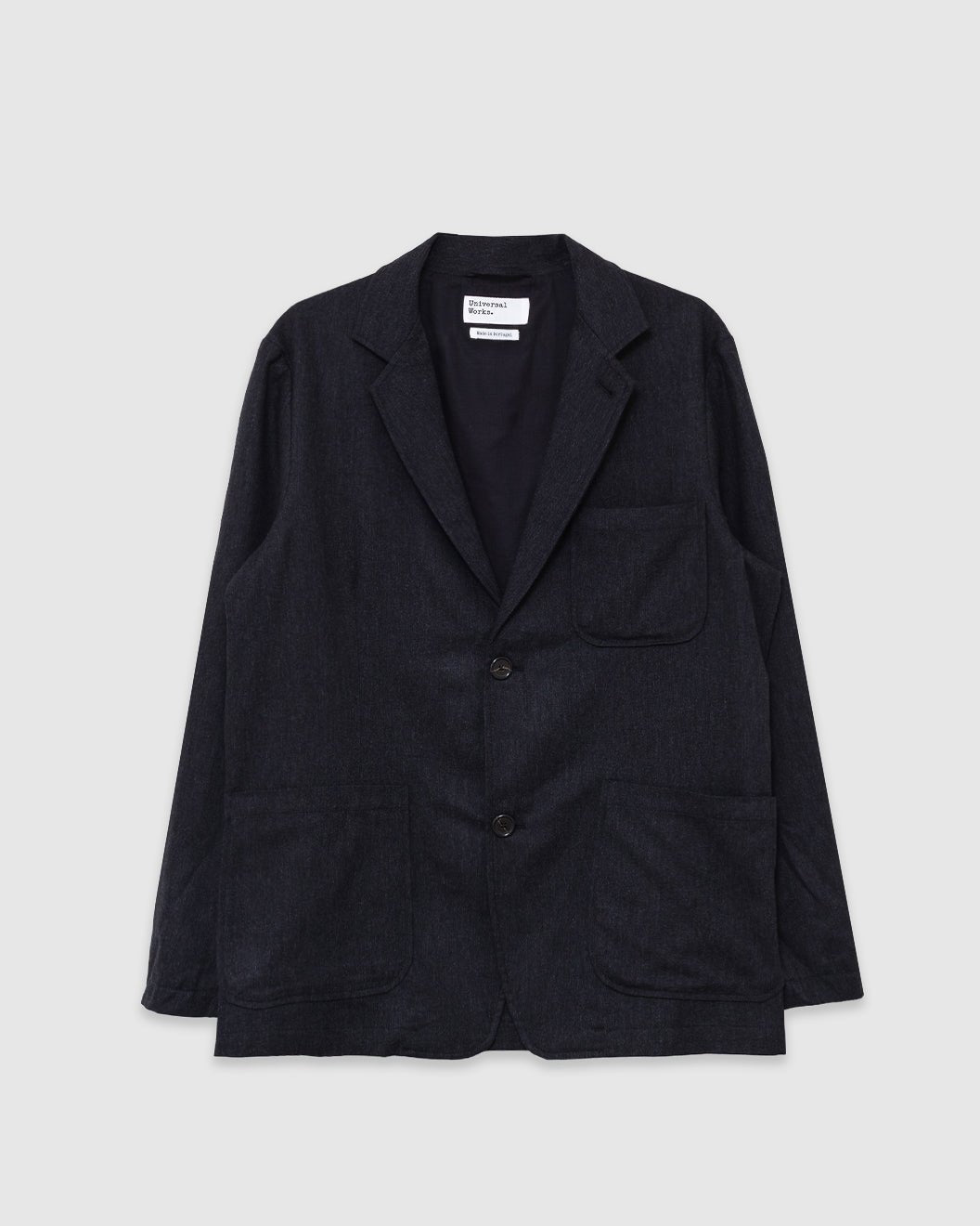Two Button Jacket Recycled Italian Tweed Charcoal - UNIVERSAL WORKS