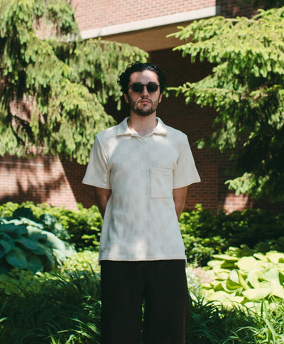 Vacation Polo Fantasy Checkerboard Ecru - UNIVERSAL WORKS
