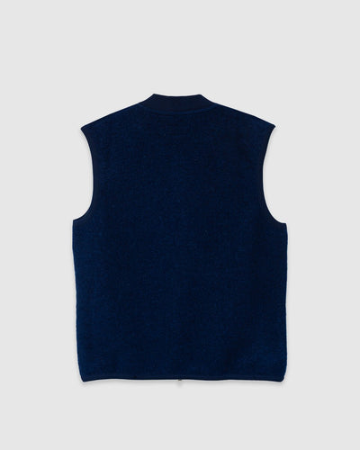 Wool Fleece Zip Waistcoat Indigo - UNIVERSAL WORKS