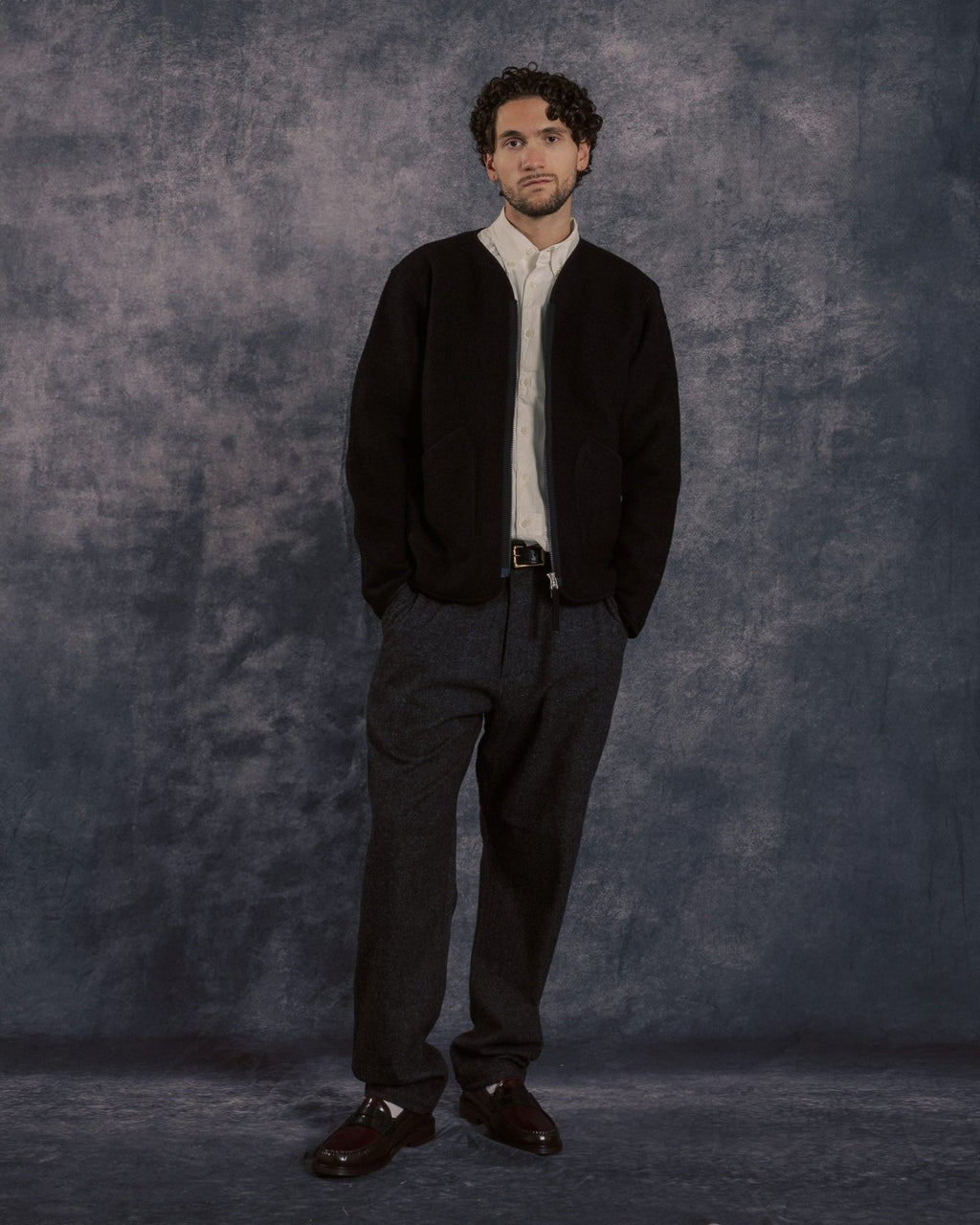 Zip Liner Jacket Black Wool Fleece - UNIVERSAL WORKS