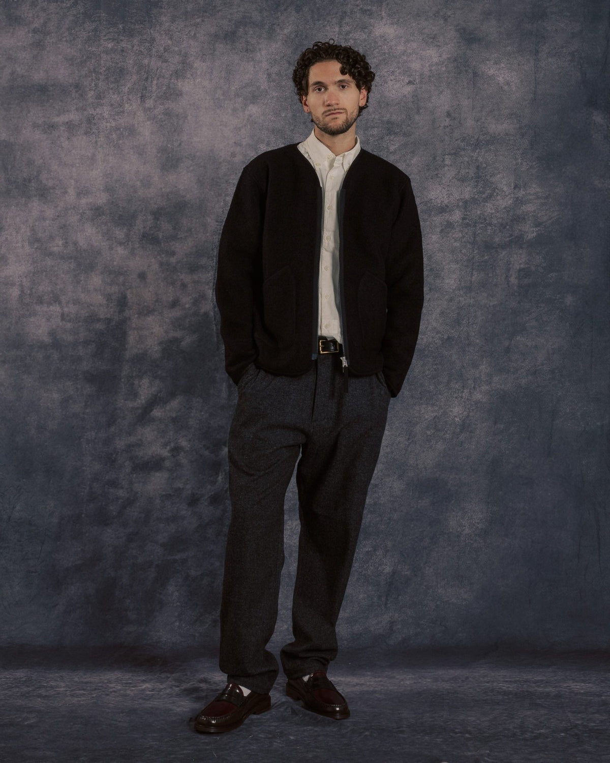 Zip Liner Jacket Black Wool Fleece - UNIVERSAL WORKS