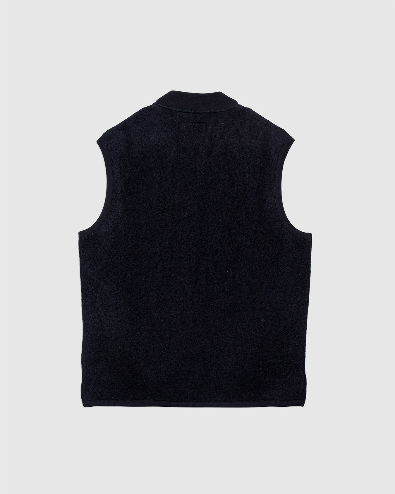 Zip Waistcoat Black Wool Fleece - UNIVERSAL WORKS
