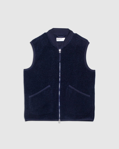 Zip Waistcoat Navy Wool Fleece - UNIVERSAL WORKS