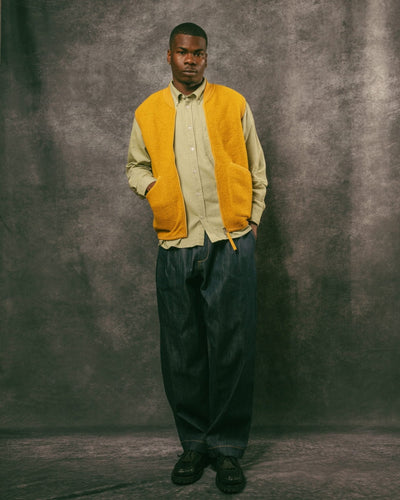 Zip Waistcoat Yellow Wool Fleece - UNIVERSAL WORKS